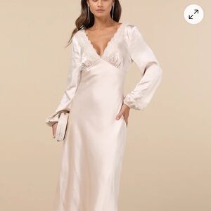 Lulu's Cream Midi Dress with Balloon Sleeves